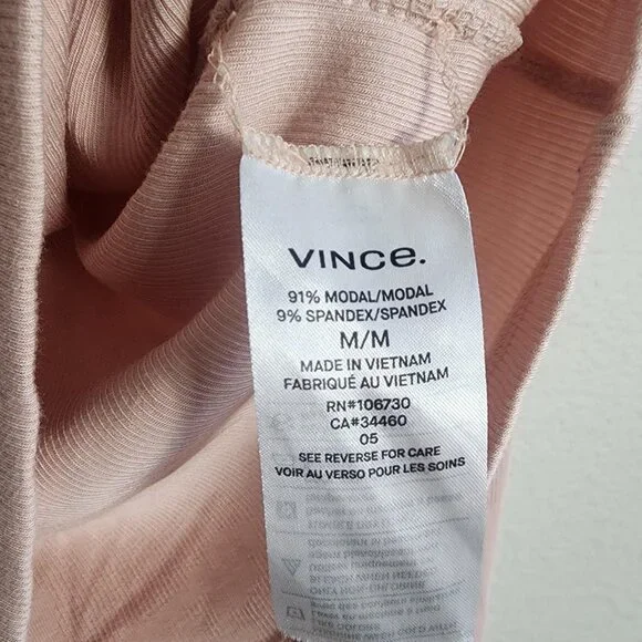 Vince Shirt Womens Medium Pink Ribbed Mock Neck Quarter Zip Long Sleeve Modal - Picture 6 of 11